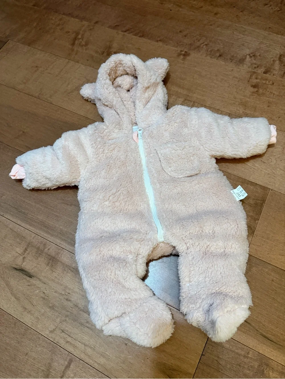 Cozy Plush Baby One-Piece Romper in Light pink with Hood